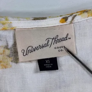 Universal Thread Floral Linen Blend‎ Lace Trim Mini Dress XS Yellow White Boho thumbnail 3