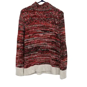 Loft size large chunky knit mock neck pullover sweater orange black‎ white thumbnail 2