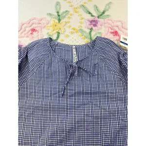 Blue White Gingham Tie Neck 3/4 Sleeve Blouse Shirt‎ Women's Plus Size XL thumbnail 6