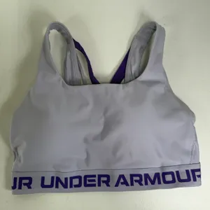 Under Armour Large Sports Bra Crossback Mid-Impact Purple 1390377 Gym Workout thumbnail 2
