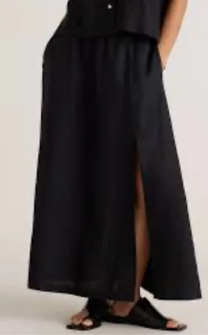 Quince 100% European Linen Midi Slip Skirt in Black - Size XL (EUC) thumbnail 1