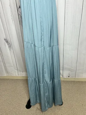 Soma WKND Tiered Satin Maxi Bra Dress Sz L Adjustable Straps Mineral Green thumbnail 6