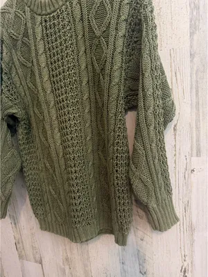 Vintage 90s Littlewood Green Cable Knit Sweater Women’s M Olive Fisherman thumbnail 5
