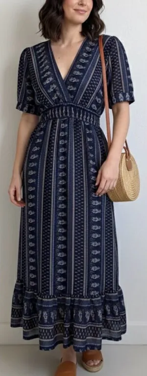 Bohemian Floral Maxi Boho V-Neck Boutique Dress Size Small thumbnail 1