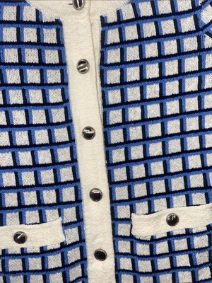 Talbots textured stitch crewneck Grid Knit Cardigan Sweater silver tone buttons thumbnail 4