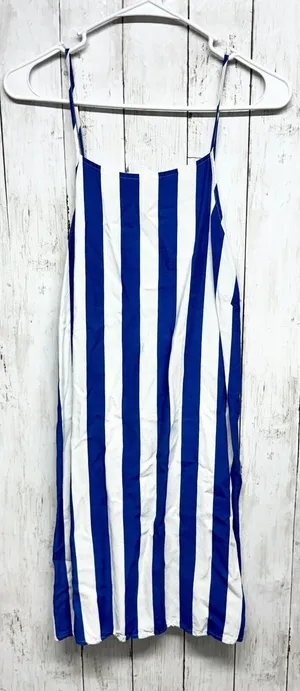 ASOS‎ Dress Women Sz 8 Curve Blue Striped Midi Tiered Sleeveless Beach Open Back thumbnail 1