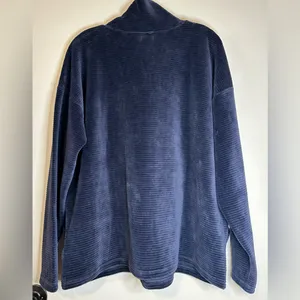 LL Bean Blue Loose Turtle Neck 3/4‎ Zip Up Kangaroo Pocket Ribbed Sweater XL thumbnail 2