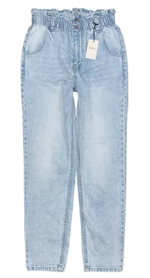 Forever 21 Paperbag Waist Light Wash High Rise Straight Tapered Jeans XS NWT thumbnail 1