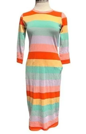 Panda‎ Grove Rainbow Striped Mid Lenght Dress Size S NWT thumbnail 1