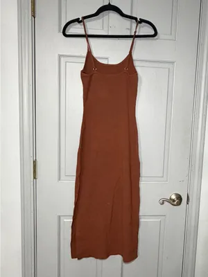 Brown Spaghetti-Strap ribbed fitted bodycon Dress thumbnail 2