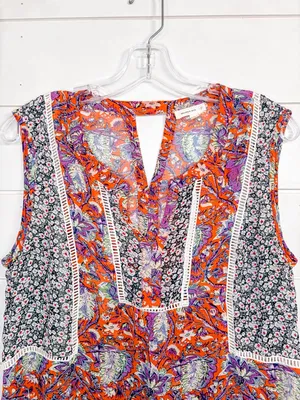 Anthropologie Meadow Rue Floral Colorblock Sleeveless Top, EUC, Medium thumbnail 2