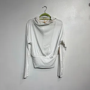 Free People Movement White Ribbed Hoodie Pullover Cropped Top Sz S NWT thumbnail 2