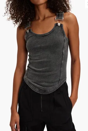 We The Free NWT Jamie Tank Washed Black Ribbed Buckle Straps thumbnail 1