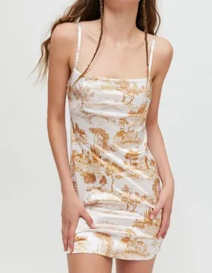 Urban Outfitters Toile Printed Sateen Mini Dress Amber White Large thumbnail 1