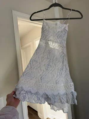 Olivaceous White and blue lace mini dress thumbnail 1