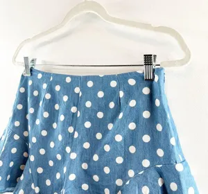 AQUA Polka Dot Ruffle Hem Flutter Denim Shorts Blue White Medium thumbnail 7