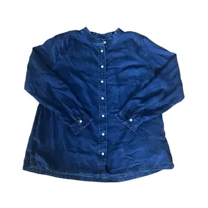 LOFT Plus Chambray Ruffle‎ Trim Blouse Top Size 14 Night Sky thumbnail 2