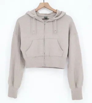 Wild Fable Hoodie Womens S Cropped Zip Up Tan Fleece Long Sleeve Good thumbnail 1
