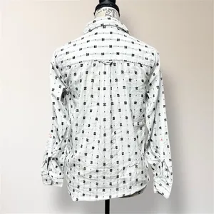 Maeve Anthropologie White‎ Black Clip Dot Cotton Button Down Roll Tab Shirt Boho thumbnail 6