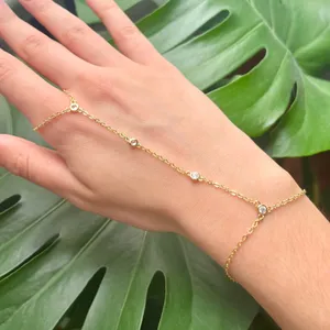18k gold plated hand chain bracelet thumbnail 1