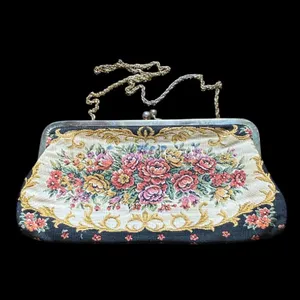 Vintage petit point needlepoint floral handbag clutch thumbnail 12