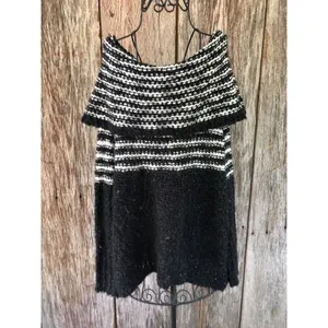 Free People Women Chunky Knit Sweater‎ Off the Shoulders Striped Black White S thumbnail 4