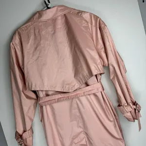 Vtg Saxton Hall Blush Pink Shimmer Trench Coat Jacket Sz 10 Belted Waist thumbnail 11