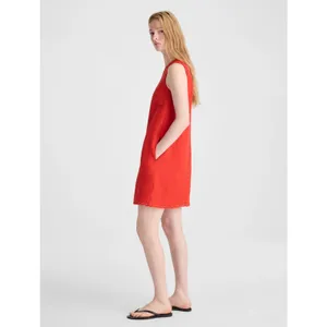 Madewell Mini Shift Dress in 100% Linen A Line Embroidered Hem Wild Poppy M thumbnail 3