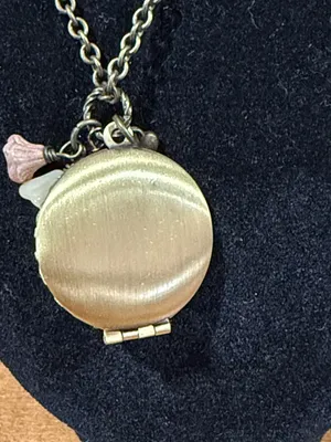 Vintage Brass picture locket and charm necklace thumbnail 4