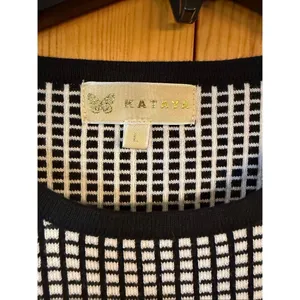 Kataya Black White Pink Long Sleeve Sheath Sweater Dress Size Large (6471) thumbnail 5