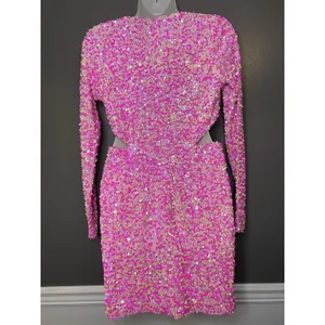 Petal + Pup Dress Womens Medium Pink Sequin Cutout V Neck Bodycon Mini Party thumbnail 5