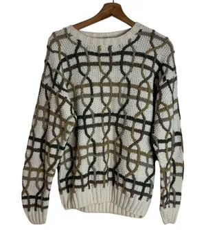 Geoffrey Beene 90s hand knit 3D multicolor sweater interwoven lattice pattern S thumbnail 1