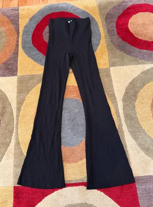 Black Ribbed Pull on High Waisted Flare Pants Bohemenian Style Women’s Size XS thumbnail 1