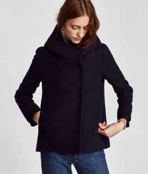 ZARA Wool Blend Wrap Collar Hood Coat thumbnail 1