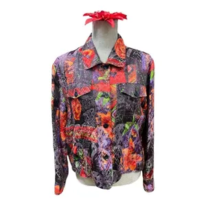 Chico's Jacket Shirt Shacket Women's Size 1 Medium Linen Silk Multicolored Funky thumbnail 2