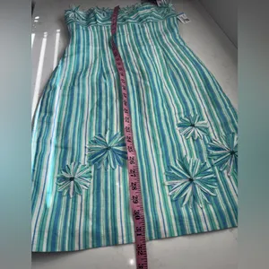 Muse Strapless Teal and White Dress with Floral Details thumbnail 10