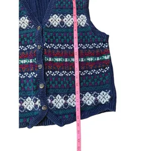 90s vintage Chunky Knit Nordic Sweater Vest Blue Med Karen Scott thumbnail 5