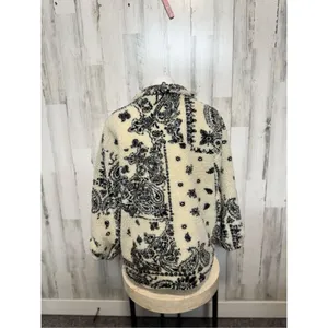 Supeon Sherpa Fleece Jacket Paisley Print Cream Black Zip Up Cozy Size M thumbnail 4