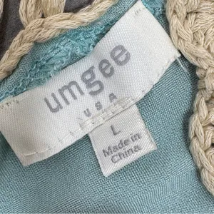 UMGEE Boho Peasant Crochet Fringe Hem Triangle Top‎ Teal Green Tan Large Hippie thumbnail 11