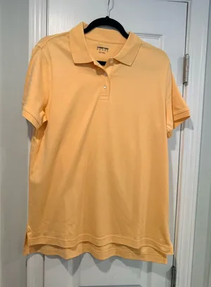 NWOT Lands End Size L Pale Yellow Short Sleeve Cotton Collared Polo Shirt thumbnail 1