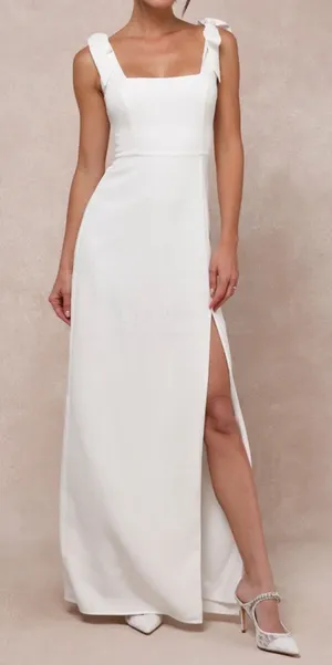 Lulus White Tie-Strap Column Maxi Dress Size L Your Sweetie Bridal Wedding thumbnail 1
