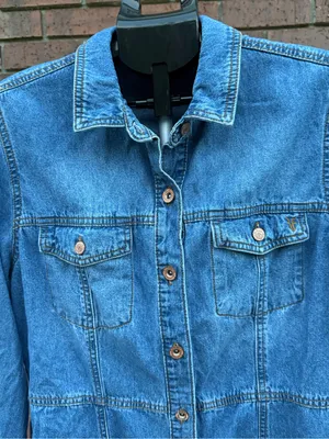 Frye Western Denim Dress Womens Large Blue Country Cowgirl Button Front Mini EUC thumbnail 3