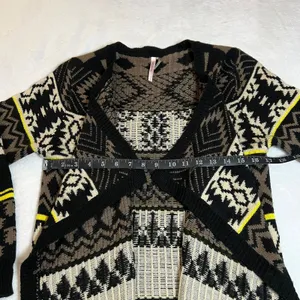 Ekklesia Open Front Knit Geometric Print Cardigan Size M/L Long Line Cozy Cotton thumbnail 5