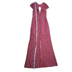 Harlyn Anthropologie Pomegranate Keyhole Maxi Lace Dress Burgundy‎ S Cap Sleeve thumbnail 8