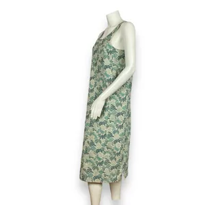 Handmade Shift Dress Leafy Pattern Print Sleeveless‎ Green Nature Midi Pockets thumbnail 2