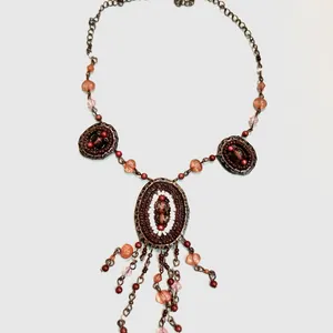 Unique Bronze and Pink Beaded Pendant Necklace thumbnail 7