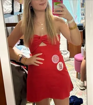 Cotton Candy LA Red Linen Keyhole Dress Size Medium thumbnail 1