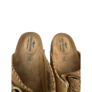 Greystone Ewan Slide Sandals Women 9.5 Brown Suede Whipstitch Buckle Boho Casual thumbnail 2