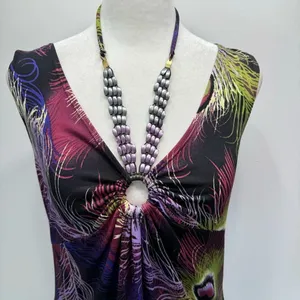 Peacock Feather Shift Dress with Embellished Neckline Sleeveless Size Medium thumbnail 10