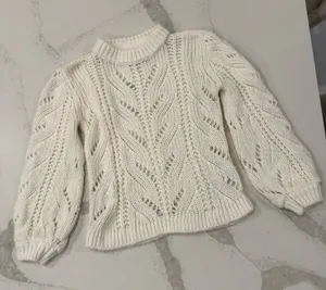 Abercrombie & Fitch Chunky Cable Knit Sweater Balloon Sleeve Womens Medium Ivory thumbnail 1